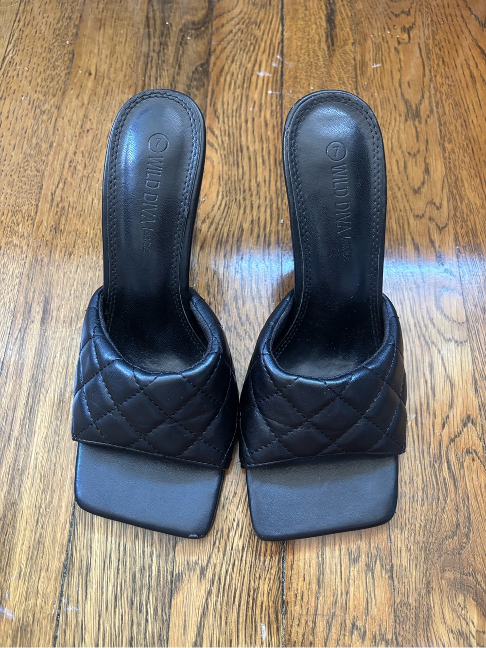 Black Quilted Square Toe Mules